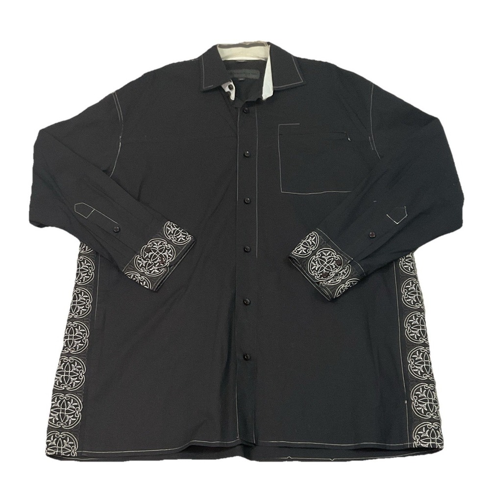 KROME Class Black‎ Embroidered Western Ranch Button Down Shirt 2xl